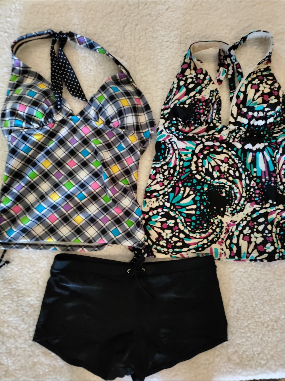 Junior /Women's Black Swim Shorts with Multi-Color Tankini Tops